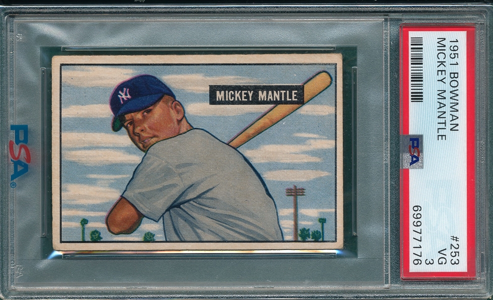 1951 Bowman #253 Mickey Mantle PSA 3 *Rookie*