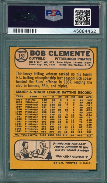 1968 Topps #150 Bob Clemente PSA Authentic