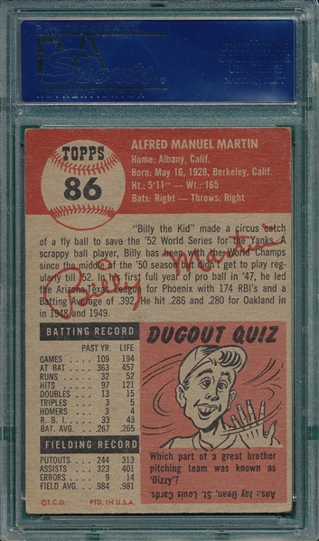 1953 Topps #86 Billy Martin PSA 4