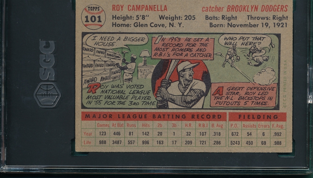 1956 Topps #101 Roy Campanella SGC 3 *Gray*