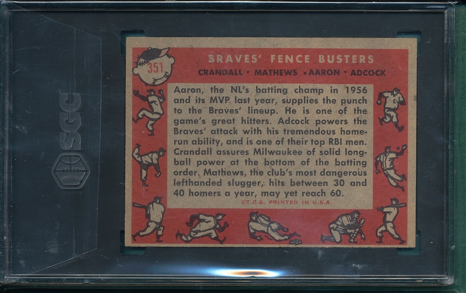1958 Topps #351 Braves Fence Busters W/ Aaron, SGC 5