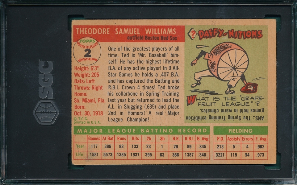 1955 Topps #2 Ted Williams SGC 1
