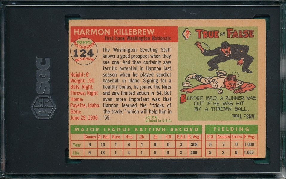 1955 Topps #124 Harmon Killebrew SGC 4 *Rookie*
