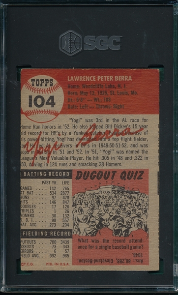 1953 Topps #104 Yogi Berra SGC 2.5 