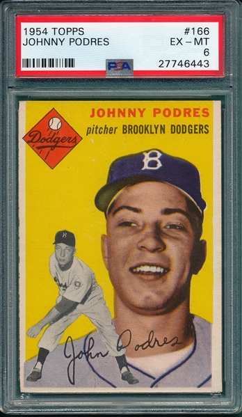 1954 Topps #166 Johnny Podres PSA 6
