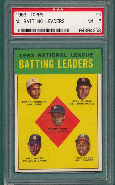 1963 Topps #1 NL Batting Leaders W/ Musial & Aaron PSA 7
