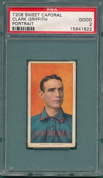 1909-1911 T206 Griffith, Portrait, Sweet Caporal Cigarettes PSA 2 
