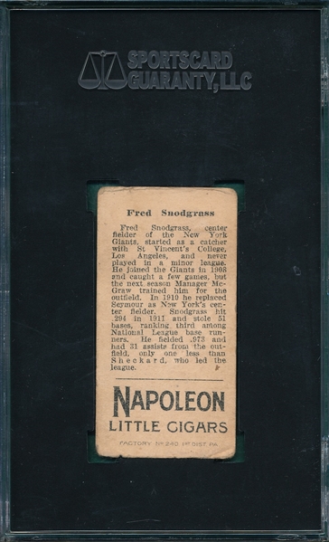 1912 T207 Snodgrass Napoleon Little Cigars SGC 30