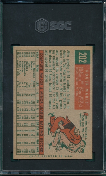 1959 Topps #202 Roger Maris SGC 6