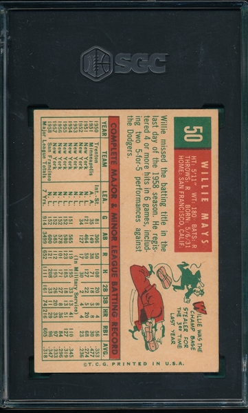 1959 Topps #50 Willie Mays SGC 6.5