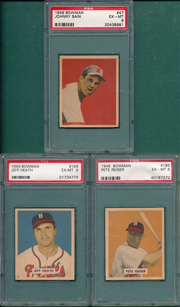 1949 Bowman #47 Sain, #169 & #185, Lot of (3) PSA 6