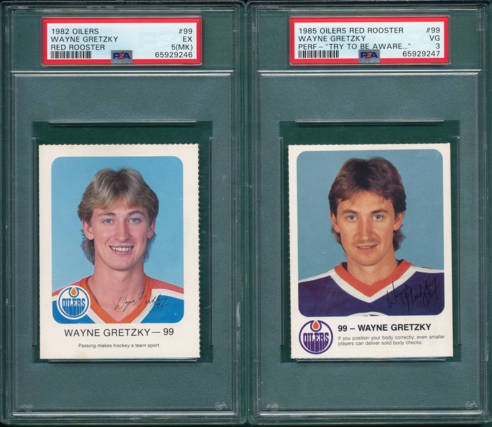 1982/85 Red Rooster #99 Wayne Gretzky, Lot of (2) PSA