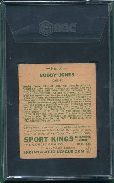 1933 Sports Kings #38 Bobby Jones SGC 1