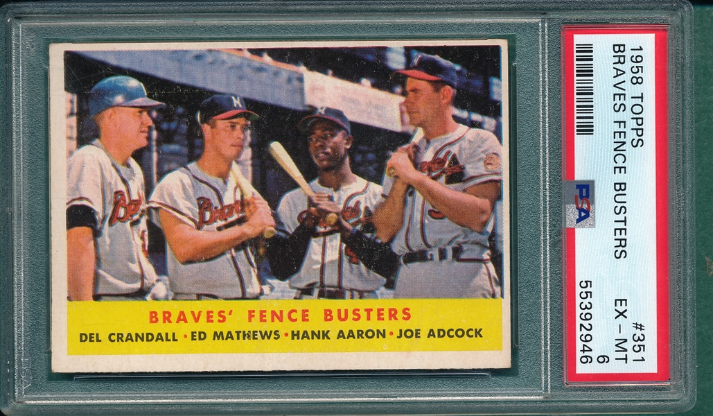 1958 Topps #351 Braves Fence Busters W/ Aaron PSA 6
