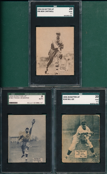 1934-36 Batter-Up #90 Cantwell, #140 Lee & #166 Demaree, Lot of (3) SGC