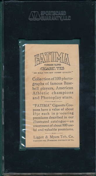 1914 T222 Ray Keating Fatima Cigarettes SGC Authentic