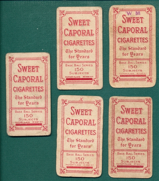 1909-1911 T206 Lot of (5), Sweet Caporal Cigarettes W/ Alperman