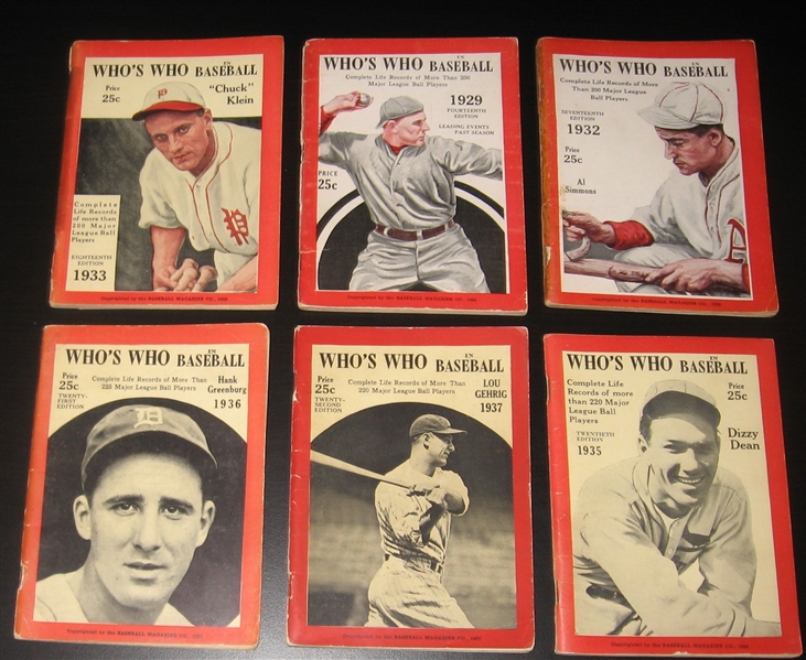 1929-37 Who's Who In Baseball Lot of (6) W/ Lou Gehrig