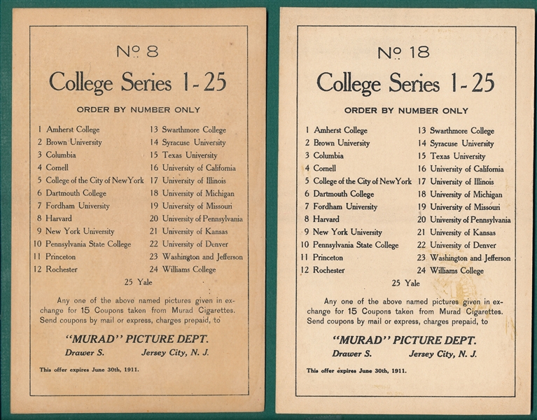 1910 T6 College Series Murad Cigarettes Lot of (4) W/ Football