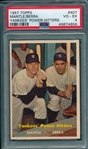 1957 Topps #407 Yankee Power Hitters W/ Berra & Mantle, PSA 4