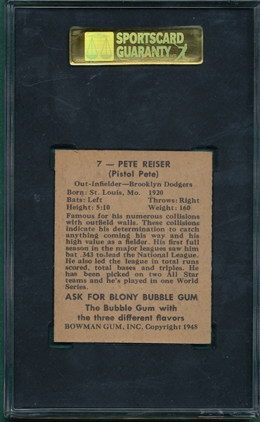 1948 Bowman #7 Pete Reiser SGC 92 *SP*