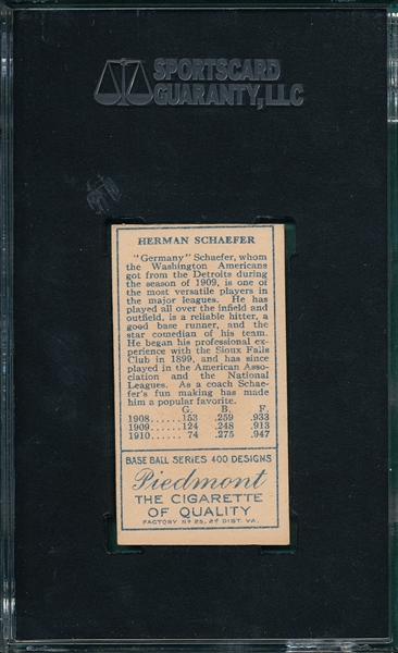 1911 T205 Schaefer Piedmont Cigarettes SGC 7