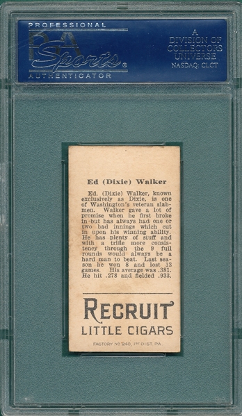 1912 T207 Walker Recruit Little Cigars PSA 5