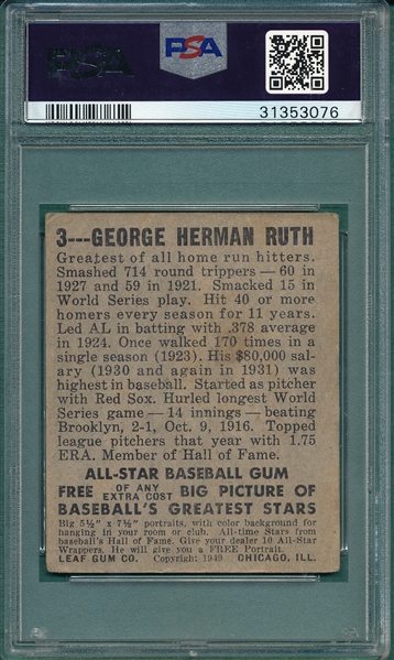 1948 Leaf #3 Babe Ruth PSA 4