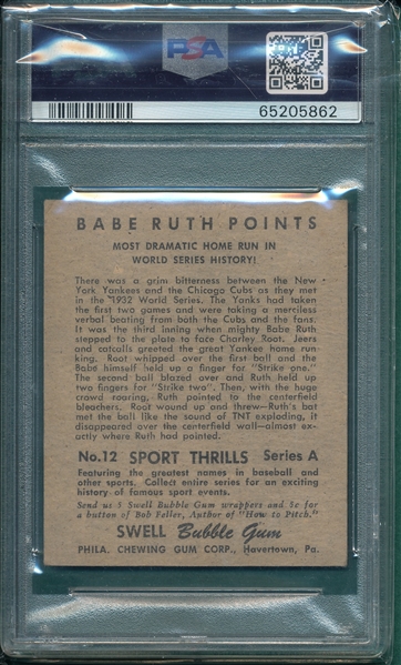 1948 Swell Most Dramatic HR W/ Gehrig & Ruth, PSA 1.5