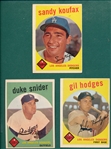 1959 Topps Lot of (3) Dodgers W/ Koufax