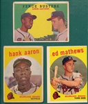 1959 Topps Lot of (3) Braves W/ Mathews & Aaron