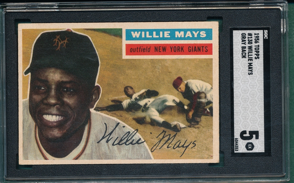 1956 Topps #130 Willie Mays SGC 5 *Gray*