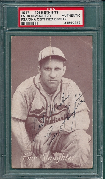 1947-66 Exhibits Enos Slaughter, Signed, PSA Authentic