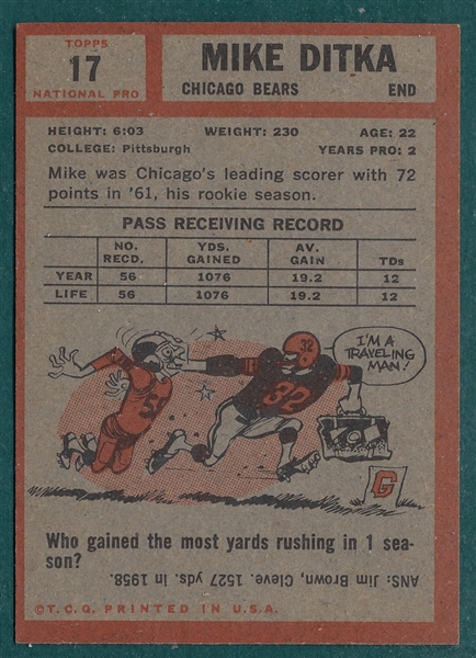1962 Topps Football #17 Mike Ditka *Rookie*