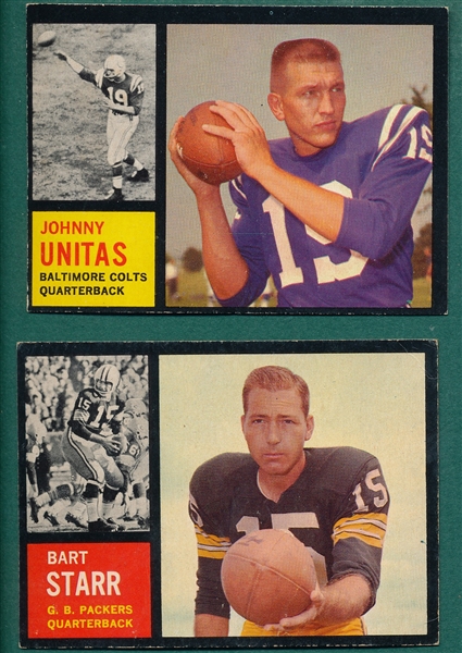1962 Topps Football #1 Unitas & #63 Starr, Lot of (2)