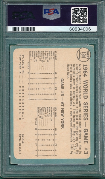 1965 Topps #134 World Series Game 3 W/ Mantle PSA 4