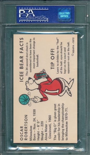 1972 Icee Bear Basketball Oscar Robertson PSA 9 *Mint*