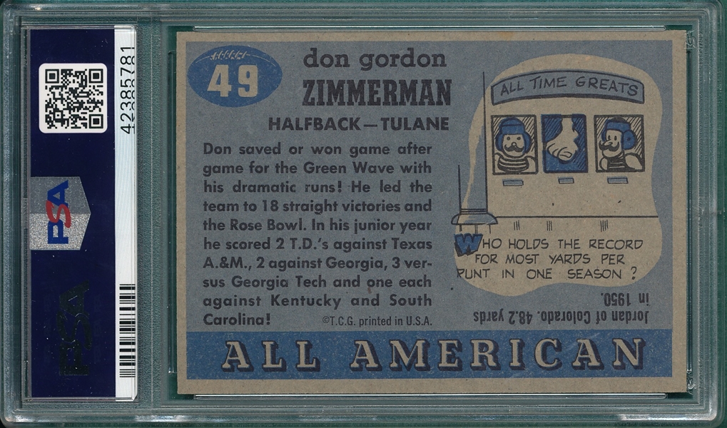 1955 Topps All American Football #49 Don Zimmerman PSA 8