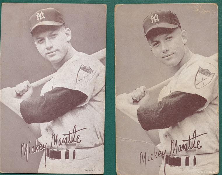 1947-66 Exhibits Mickey Mantle, Batting, Non Pinstripes, Lot of (2) Variations