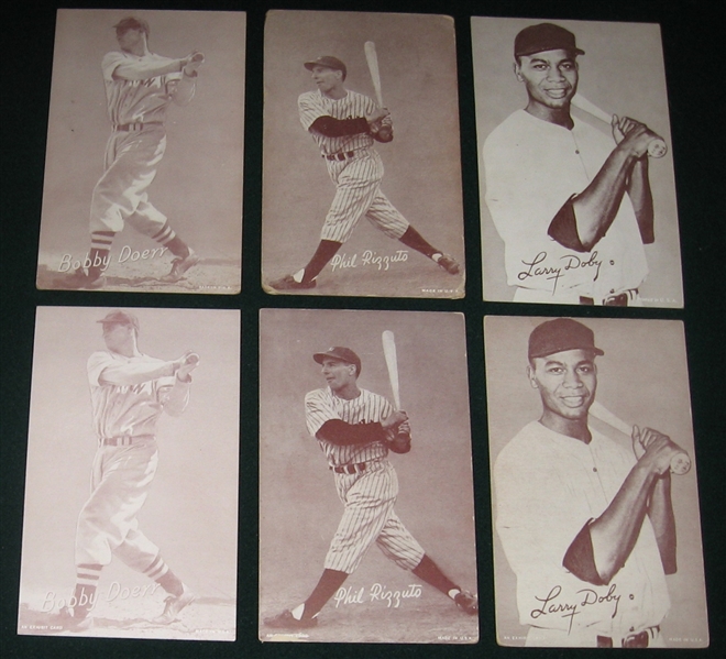 1947-66 Exhibits Doby, Doerr & Rizzuto, Lot of (6) W/ Uncatalogued Variations