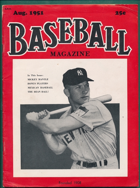 1951 Baseball Magazine W/ Mantle Cover