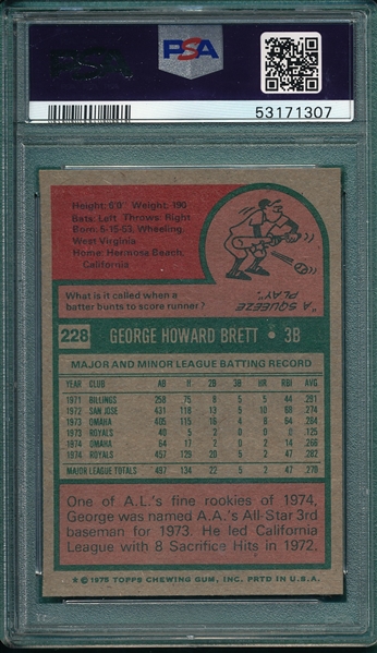 1975 Topps #228 George Brett PSA 8 *Rookie*