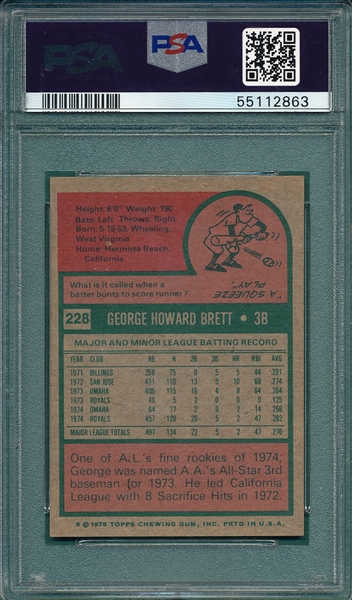 1975 Topps Mini #228 George Brett PSA 8 *Rookie*