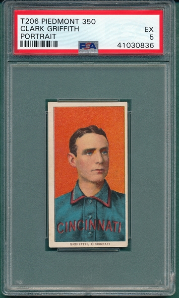 1909-1911 T206 Griffith, Portrait, Piedmont Cigarettes PSA 5