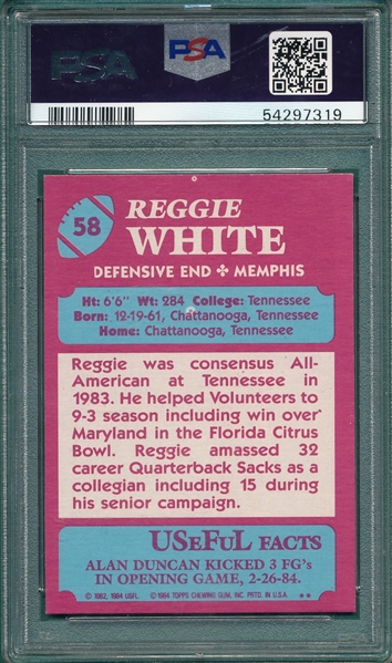1984 Topps FB USFL #58 Reggie White PSA 7 *Rookie*