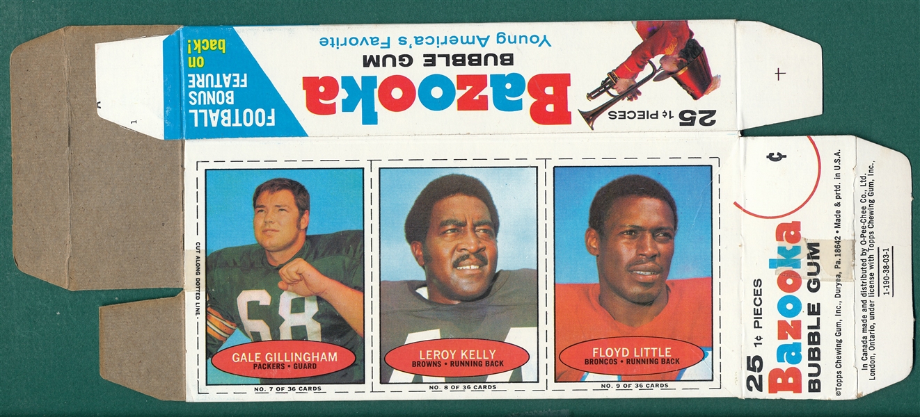 1971 Bazooka Football Full Box, 7/8/9 W/ Kelly & Little