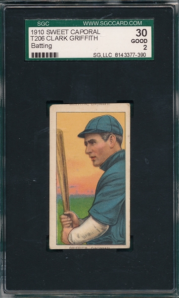 1909-1911 T206 Griffith, Batting, Sweet Caporal Cigarettes, SGC 30