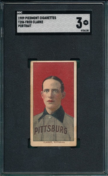 1909-1911 T206 Clarke, Fred, Portrait, Piedmont Cigarettes SGC 3