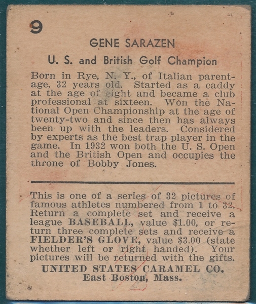 1932 US Caramel #9 Gene Sarazen