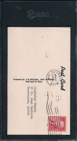 McCarthy Postcards Gordie Howe, Red Jersey, Facsimile Signature, SGC 2.5